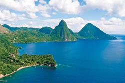 Caribbean - St Lucia scuba diving holiday. Anse Chastenet resort pitons view.